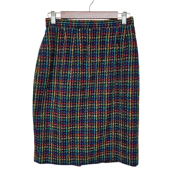 Vintage Norton McNaughton Skirt Size 8 Wool Blend Vibrant Office Pencil Work - Picture 1 of 6